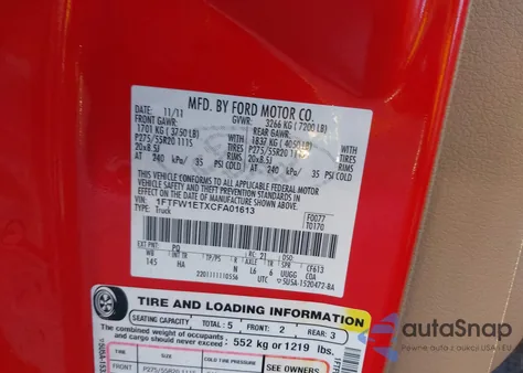 2012 Ford F-150 Lariat из США, поврежденный, VIN 1FTFW1ETXCFA01613